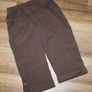 LN! Motherhood Maternity SMALL Brown Adjustable Crop Cropped Cargo Capri Pants
